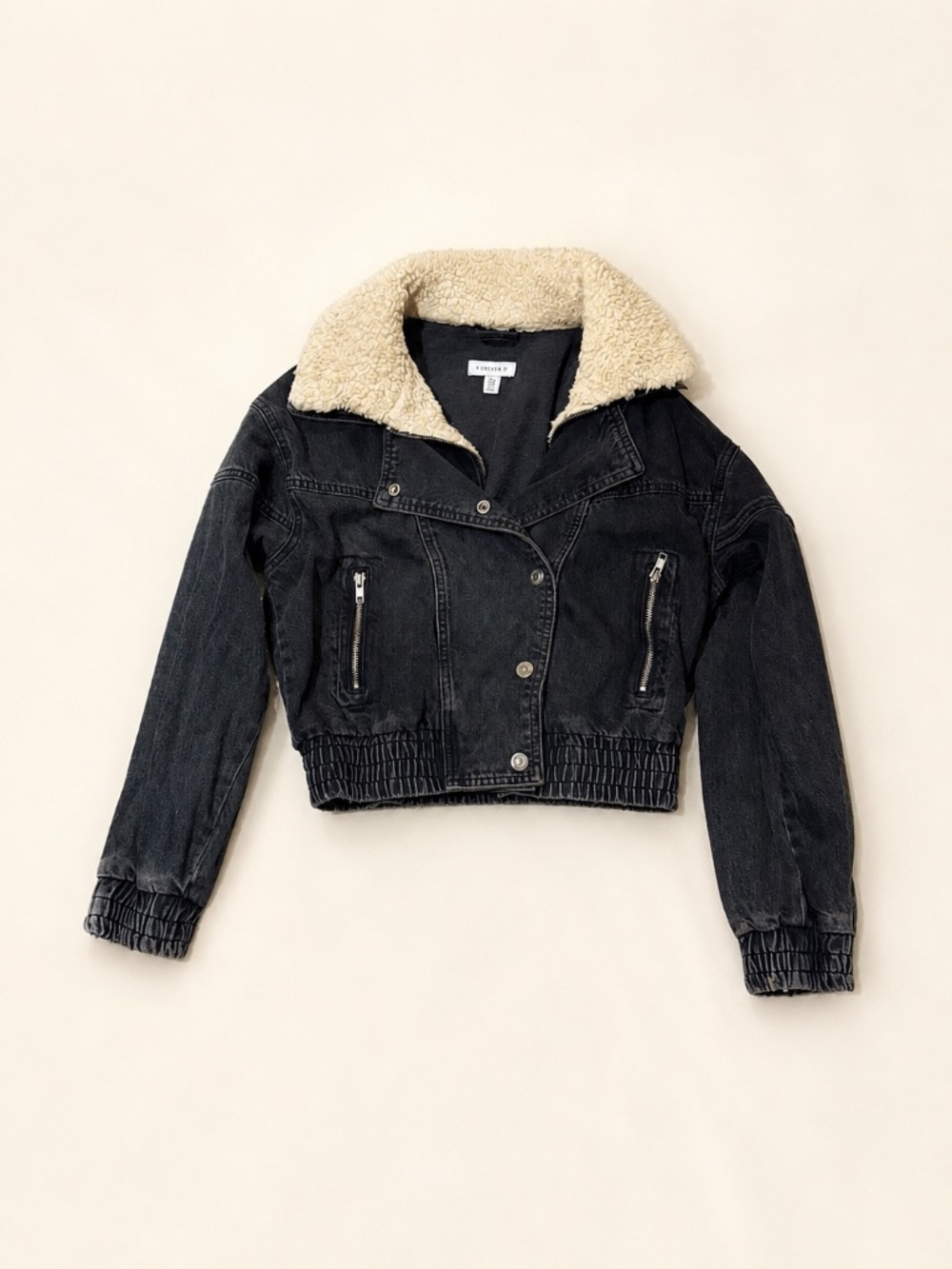 Topshop Cropped Sherpa Denim Jacket